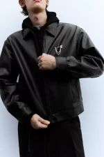 Leather effect trucker jacket 3.webp