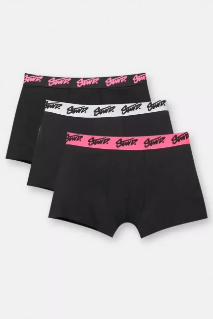 Pack of 3 black boxers with pink STWD logo.webp