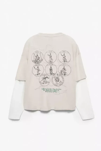 T shirt A Doppia Manica Con Stampa Grafica
