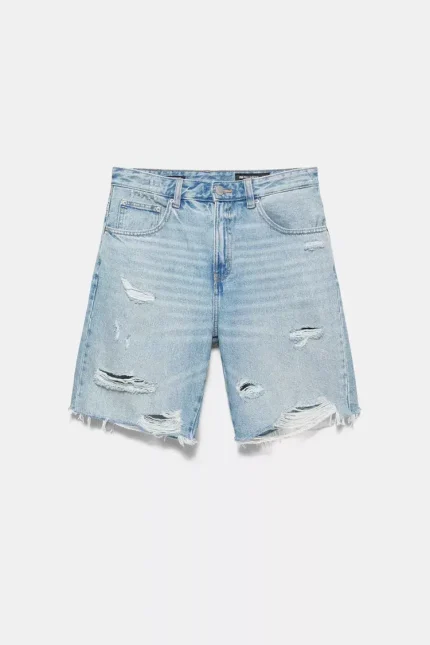 Bermuda in denim a gamba dritta (5)